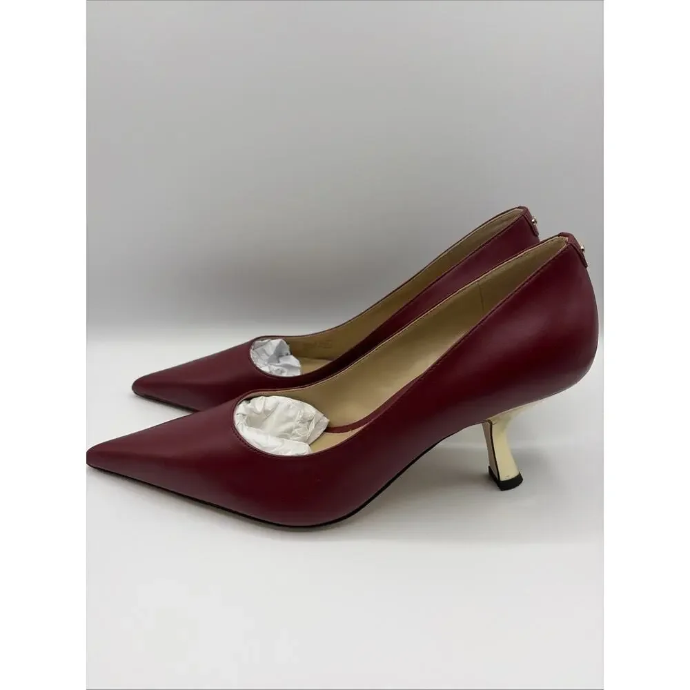 Michael Kors Women's Luna Mid Pump Leather Deep Red Size 9 M Excellent